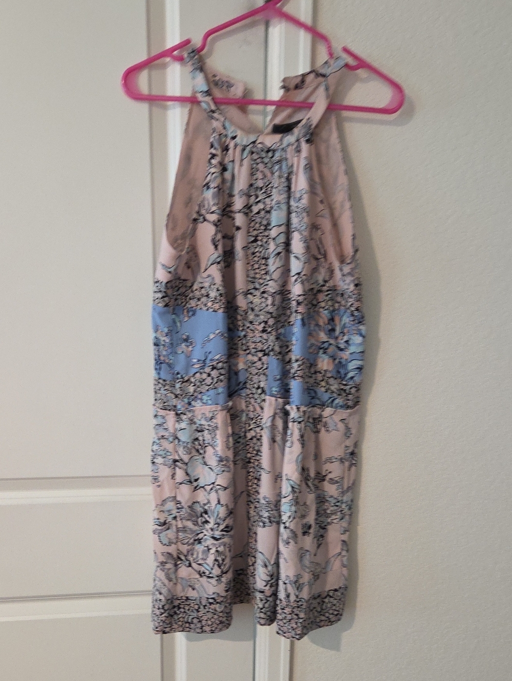 BCBG Floral Halter Mini Dress in Pale Pink and Light Blue